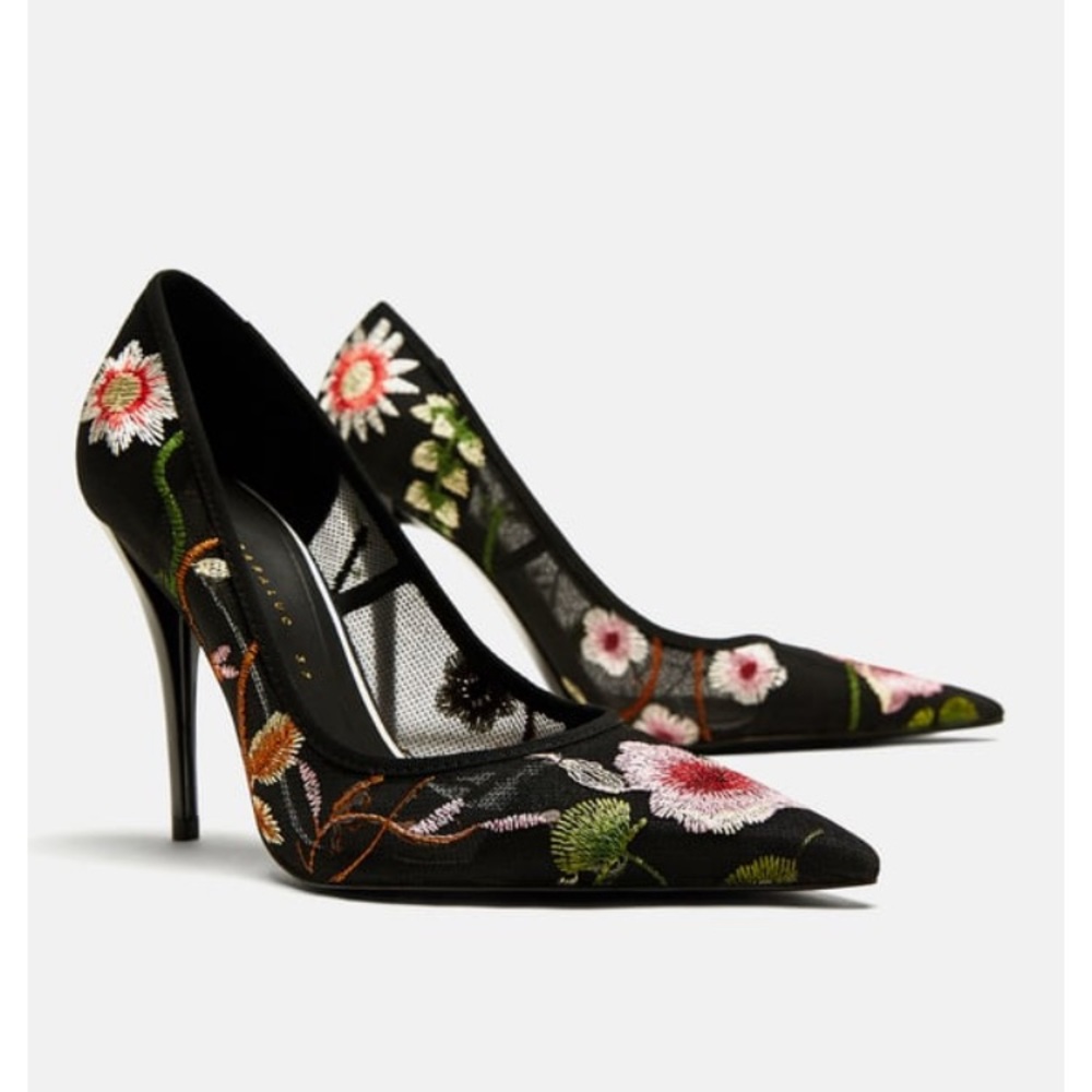 ZARA Floral Black Heels